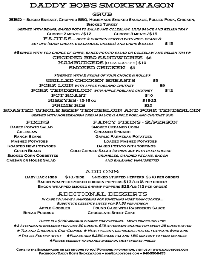 Catering Menu - Daddy Bob's Smokewagon